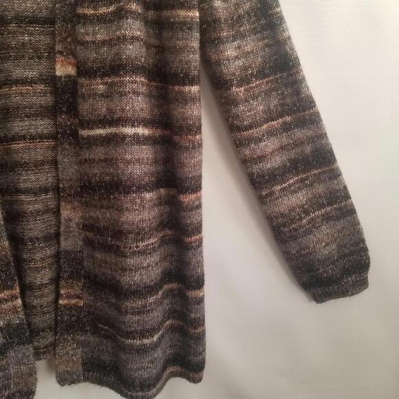 Natural Reflections Long Line Wool Blend Cardigan Sweater Large Gray Tan Multi - Picture 6 of 13